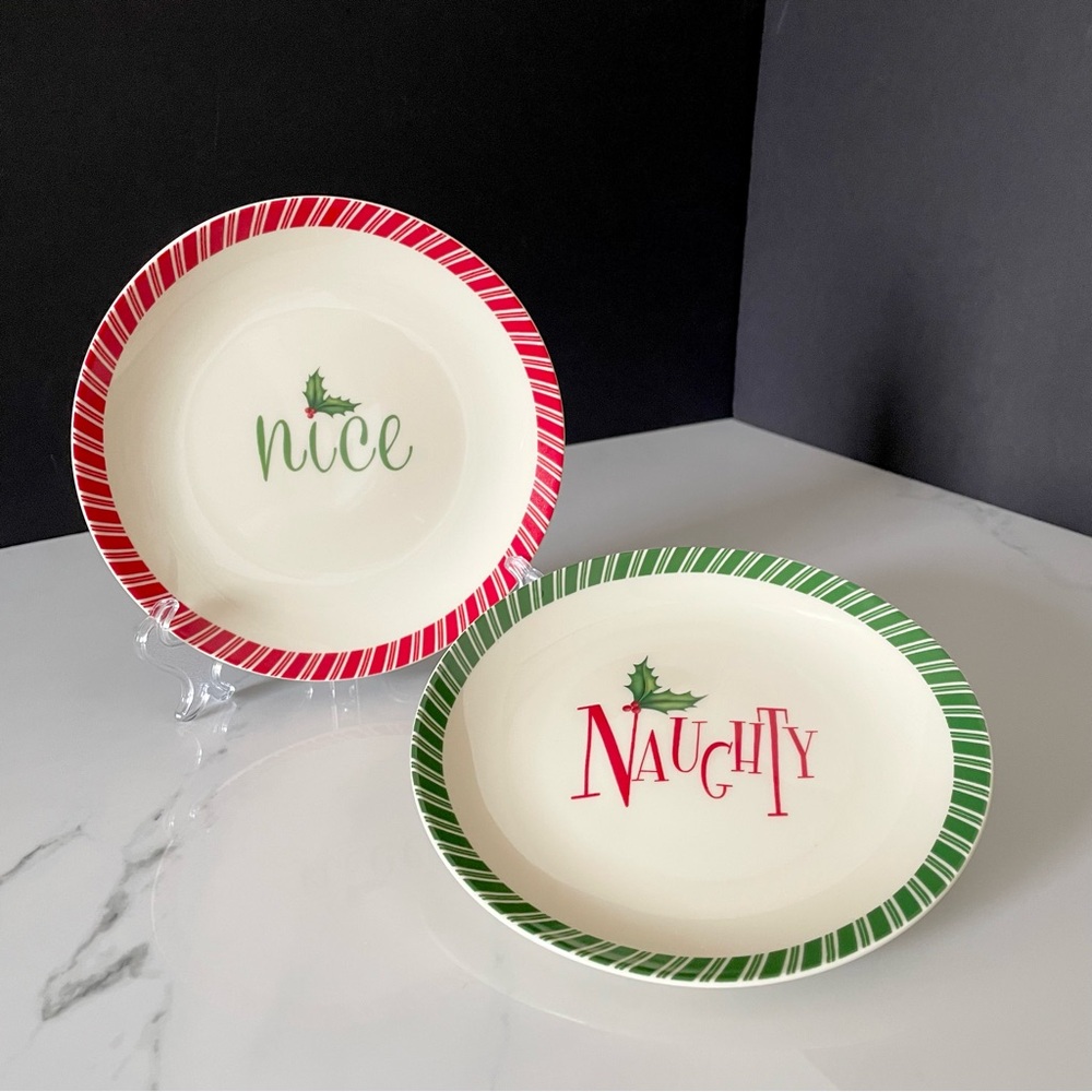 SET of 2 Holiday Party Plates - Naughty & Nice - by Lenox